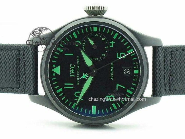 MIROTIME 0417 Durable Big Pilot 5019 Ceramic Case Black Dial Green Markers Asian 23J 7396